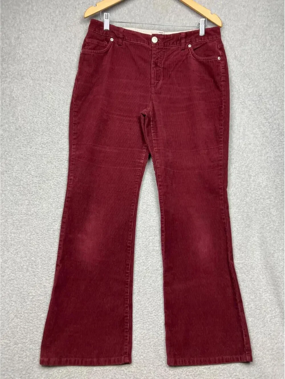 Lands End Modern Fit Womens 12 Corduroy Pants Straight Leg Burgundy Casual